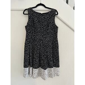 Lauren Ralph Lauren Black White Polka Dot Cocktail Mini Dress Womens Sz 16P Chic